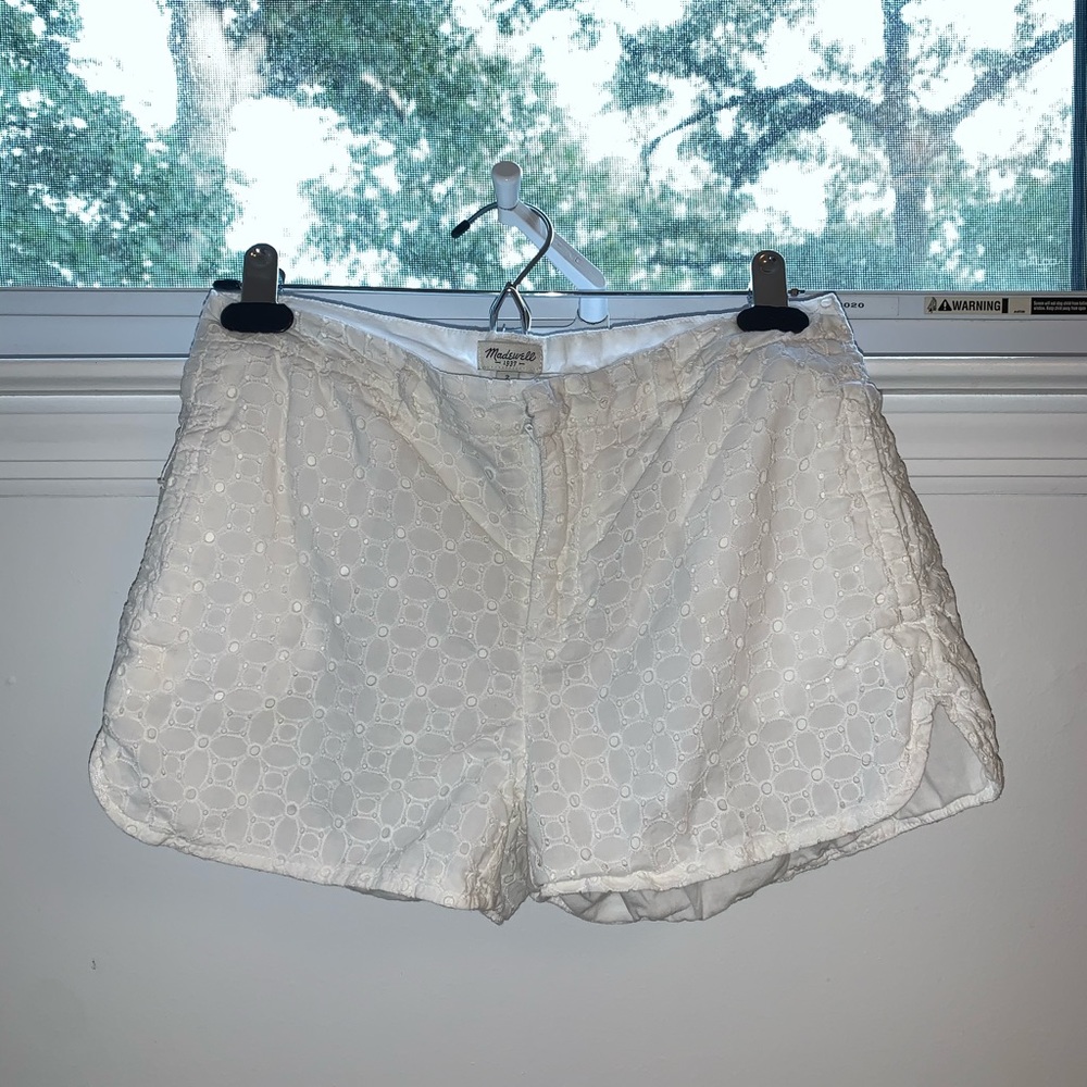 Madewell White Eyelet Linen Shorts